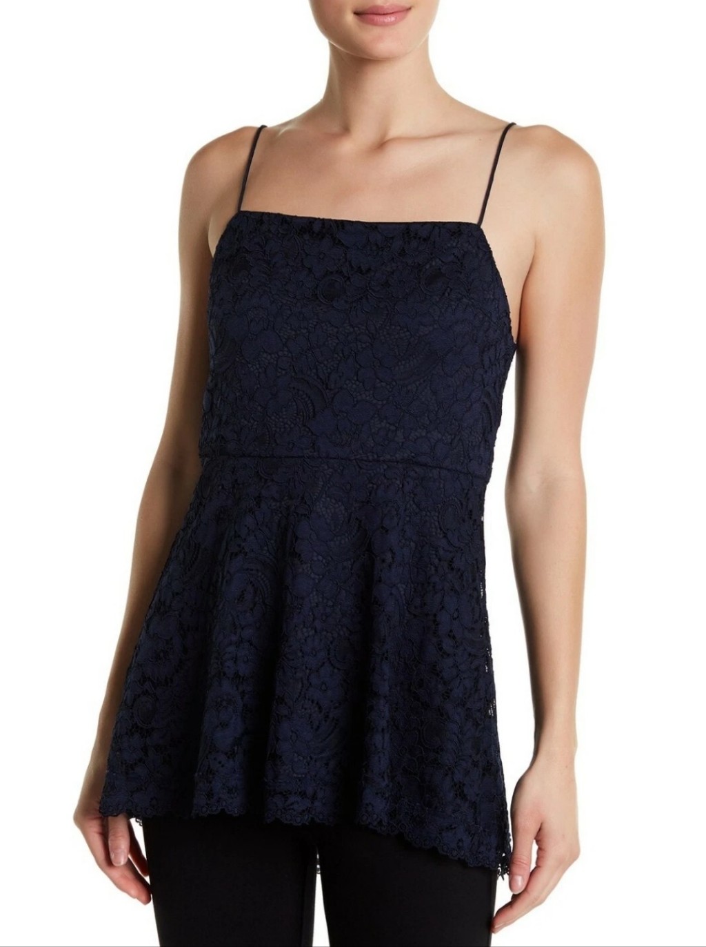 Alice + Olivia Maxine Lace Peplum Cami Top Navy Blue Women's Size L New Evening